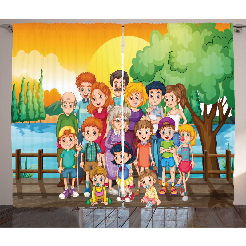 Adults and Children Posing Curtain