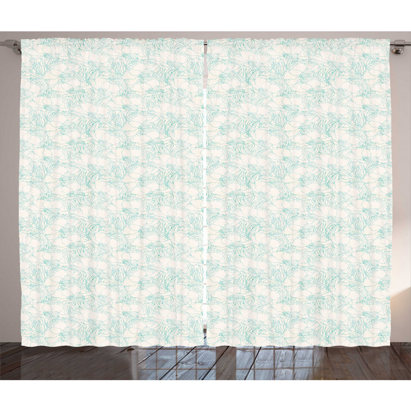 Outline Drawings of Flowers Curtain