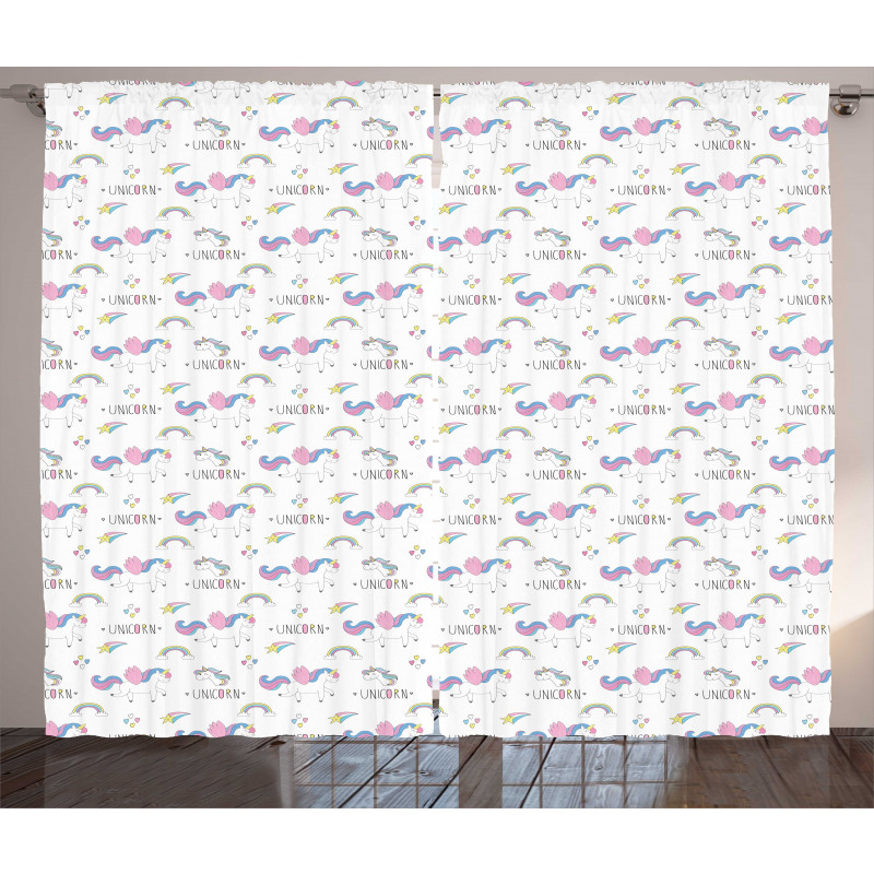 Unicorn Party Rainbow Stars Curtain