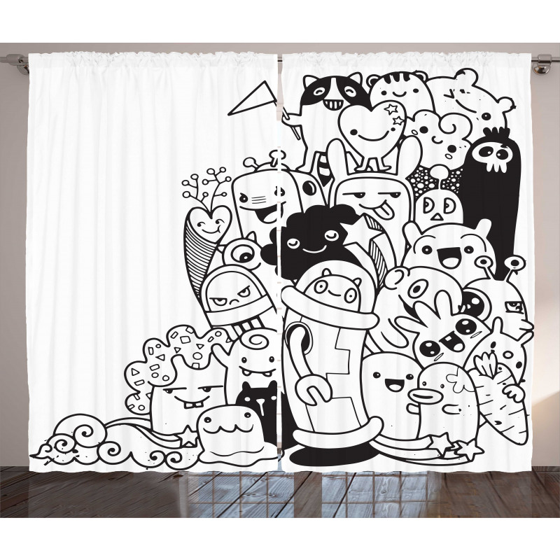 Monotone Monster Characters Curtain