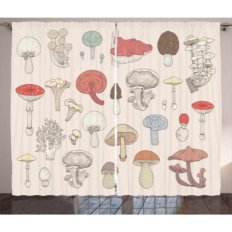 Pastel Various Mushrooms Curtain