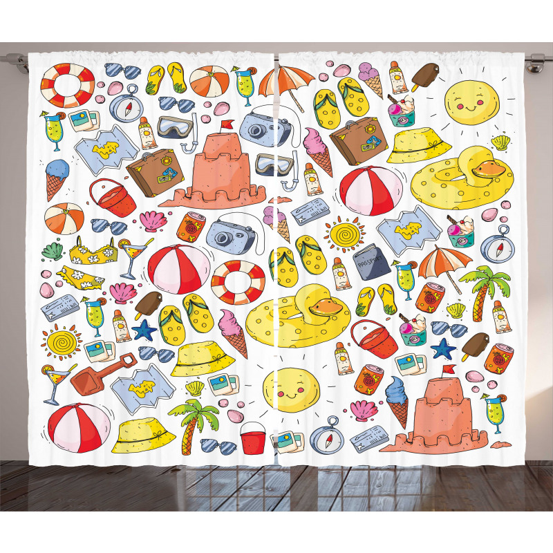 Vivid Summer Vacation Items Curtain