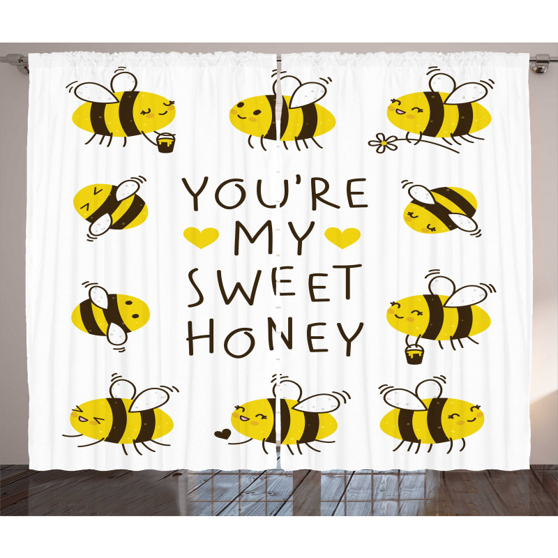 Love Text and Happy Bees Curtain