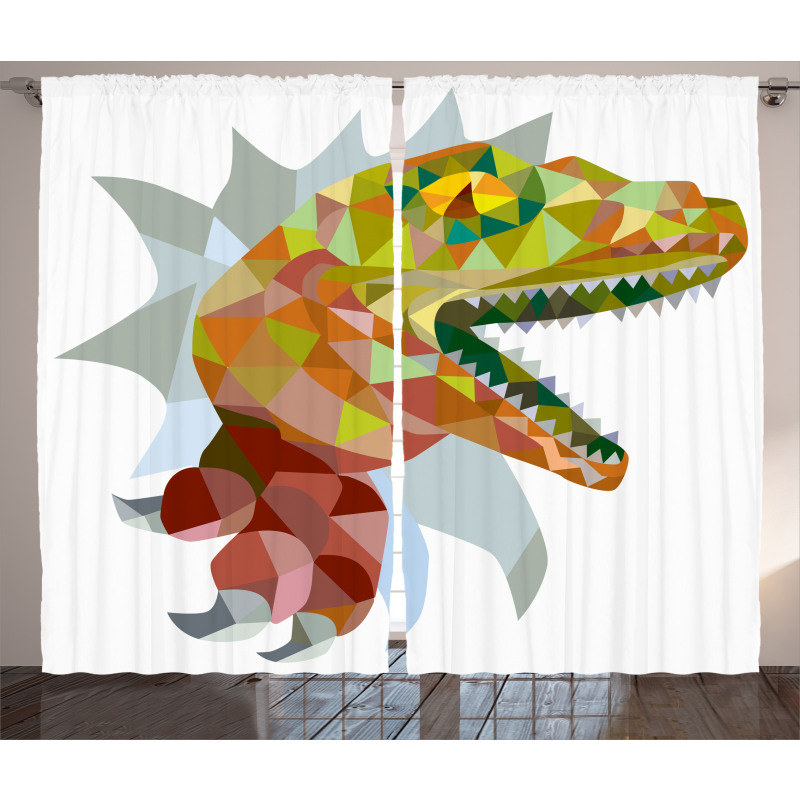 Colorful Mosaic T-rex Curtain