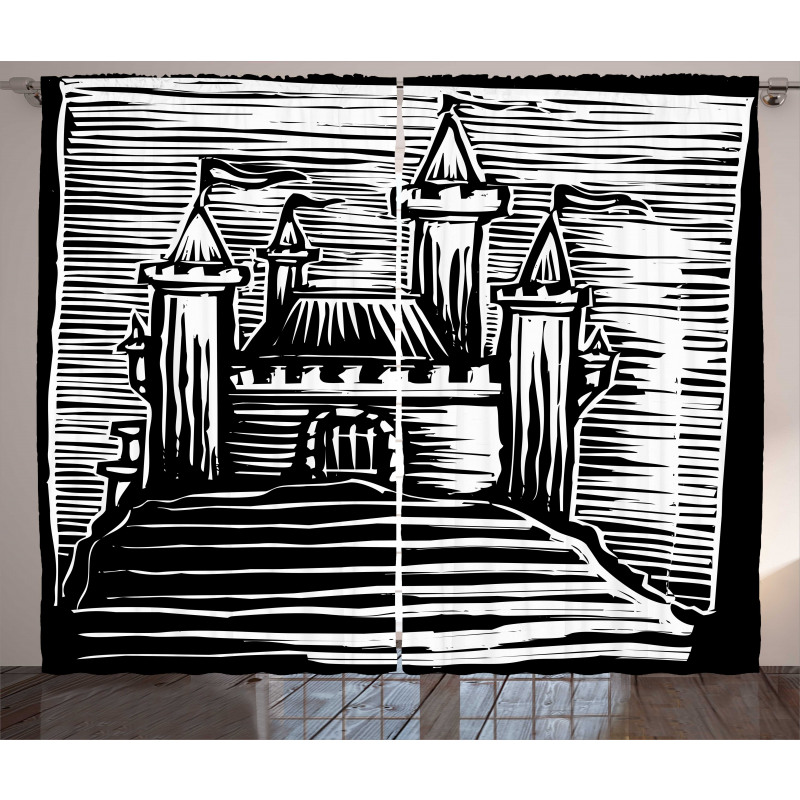 Woodcut Medieval Fortress Curtain