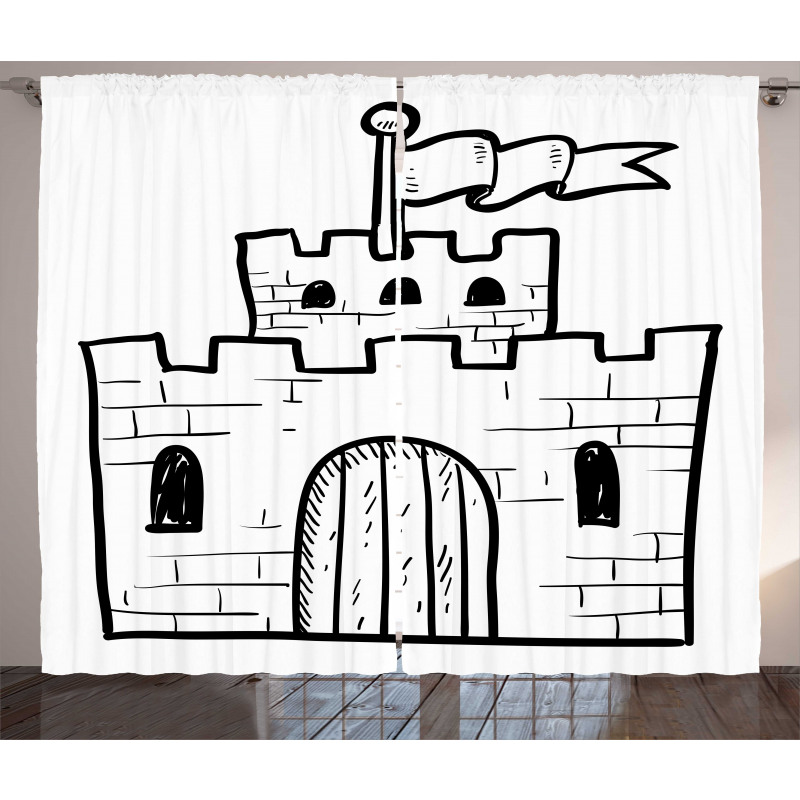 Monochrome Fortress Gate Curtain