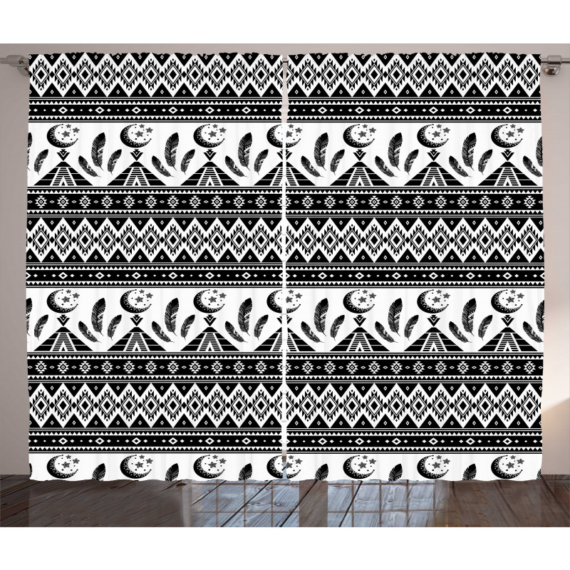 Trippy Moon Feather Pattern Curtain