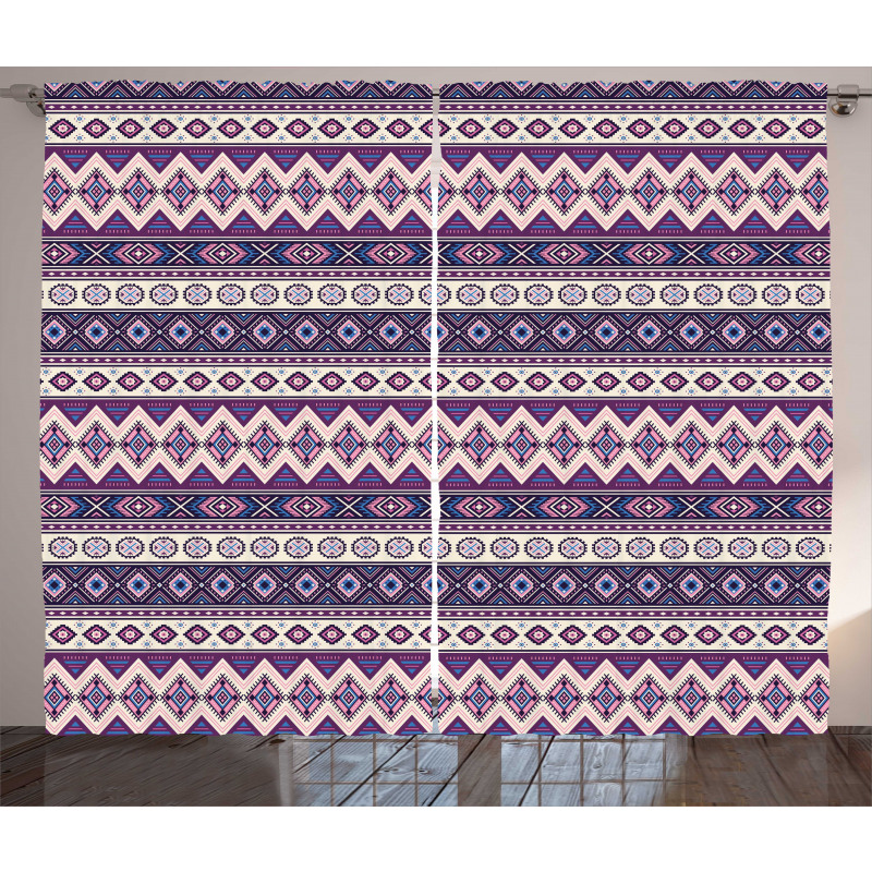 Purple Art Tribal Triangles Curtain