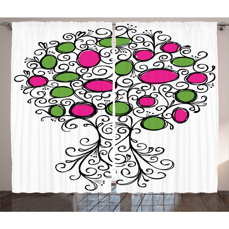 Pink Green Spring Tree Curtain
