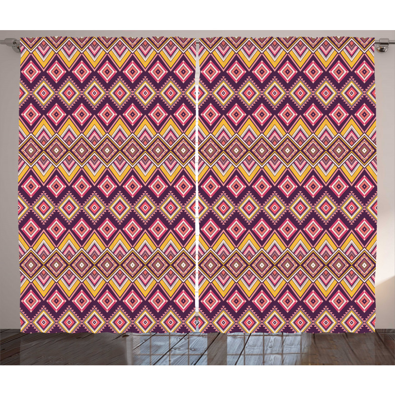 Native Pattern Rhombus Like Curtain