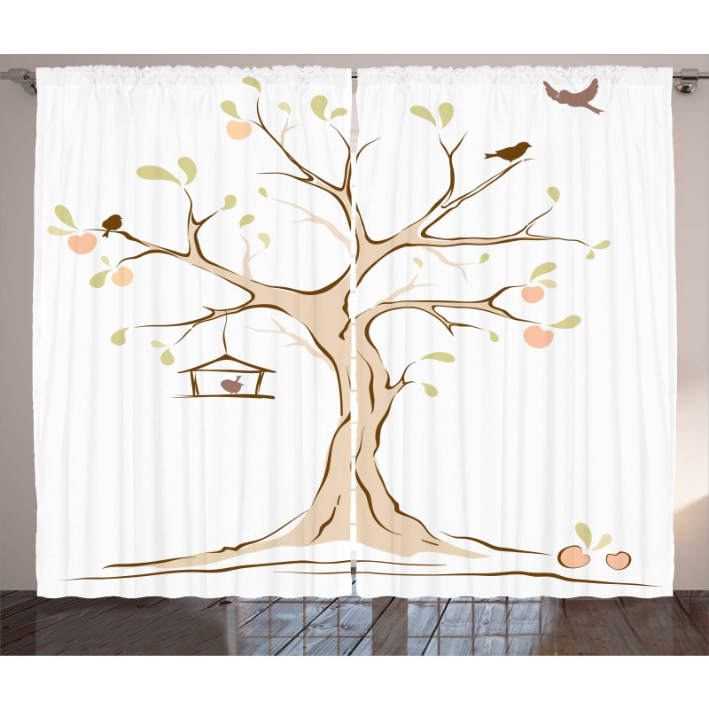 Apple Flying Birds Art Curtain
