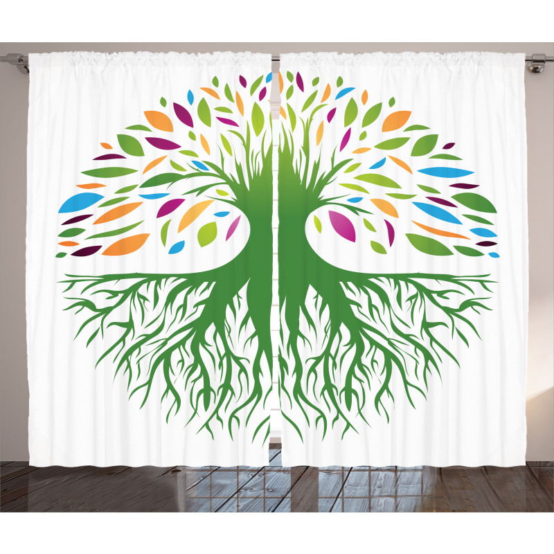 Colorful Tree Art Curtain