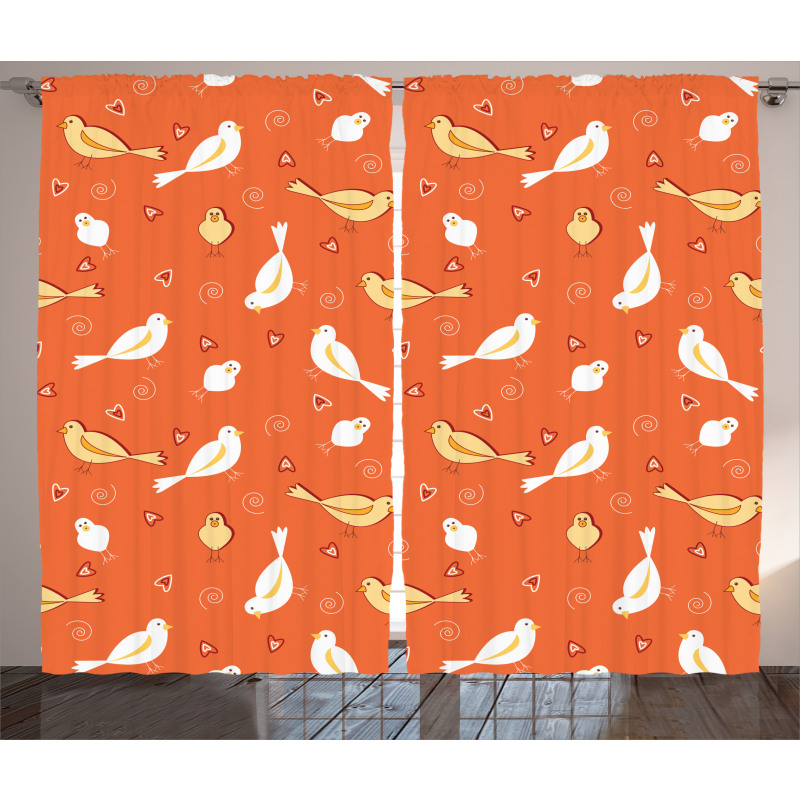 Birds with Heart Shapes Curtain