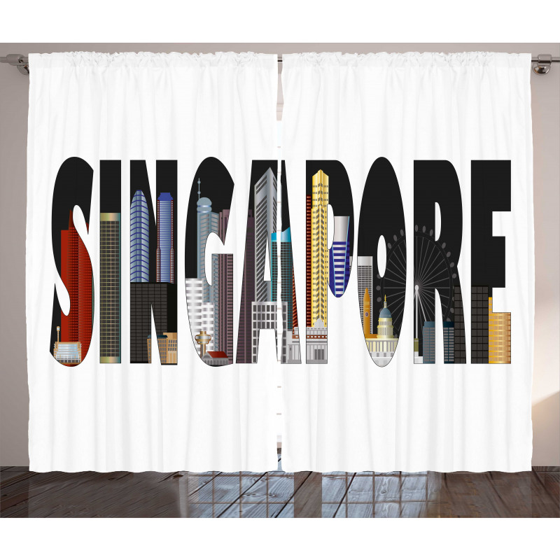 City Skyline in Lettering Curtain