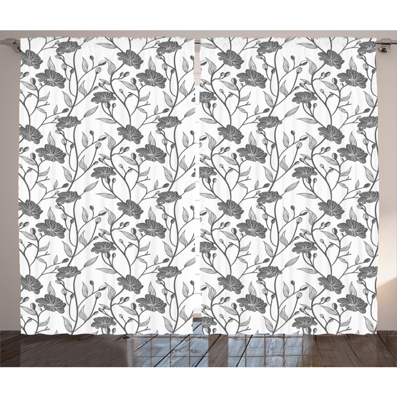 Blooming Flowers Buds Art Curtain