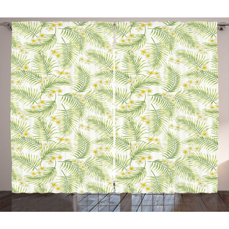 Botanical Plumeria Palm Leaves Curtain