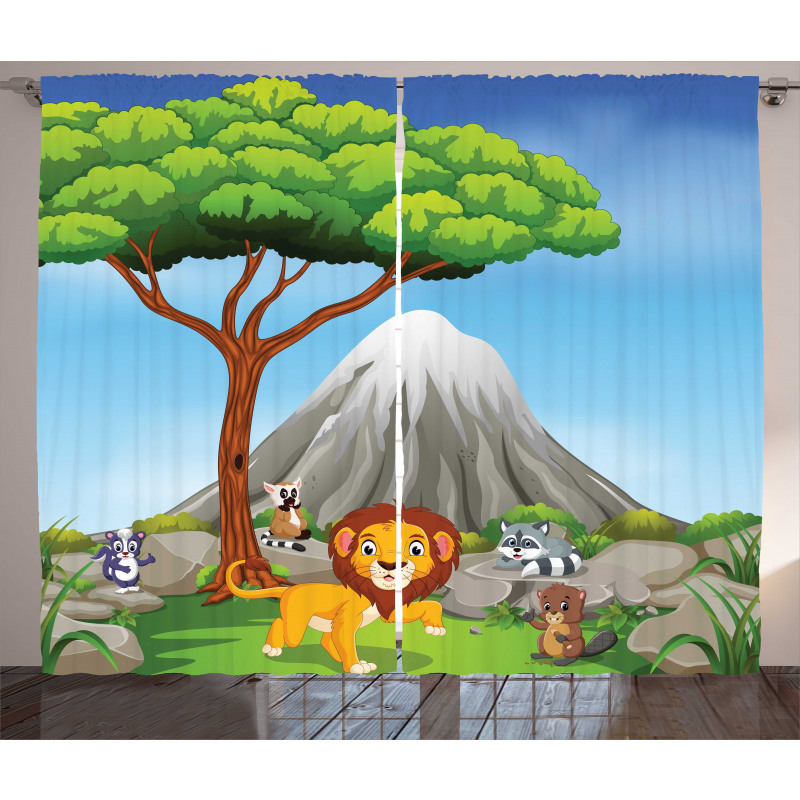 Animals Volcano Curtain