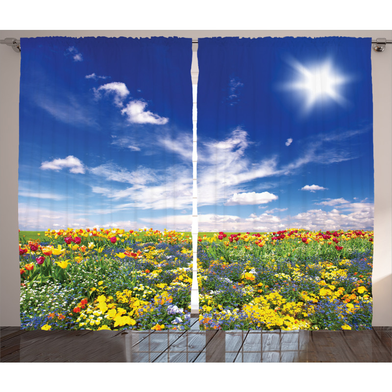 Flowers Cloudy Sky Curtain