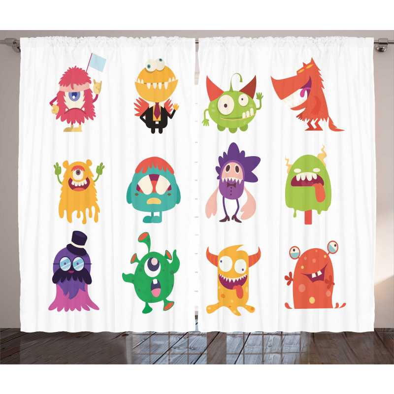 Funny Monsters Cartoon Art Curtain