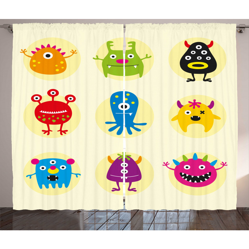 Colorful Monsters Funny Faces Curtain