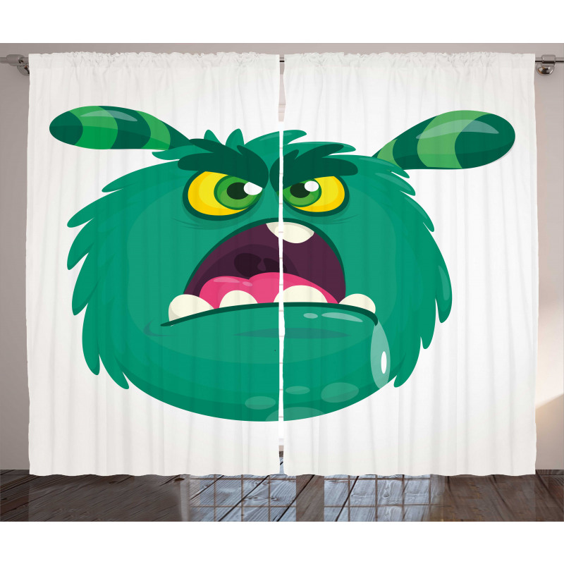 Fluffy Angry Monster Cartoon Curtain