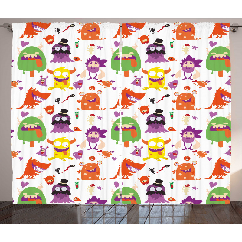 Monsters Animal Funny Cartoon Curtain