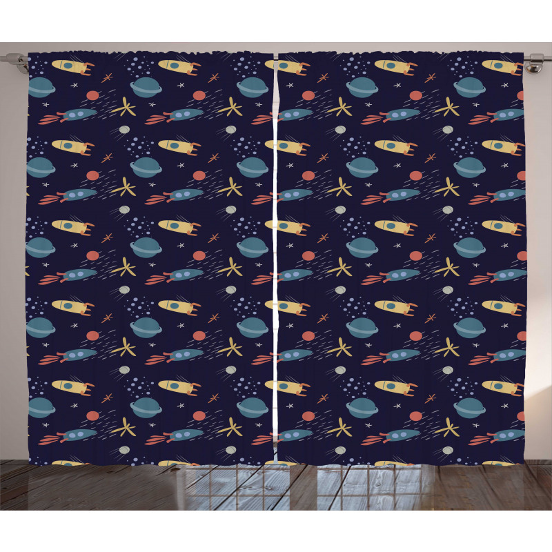 Stars Rockets and Planets Curtain