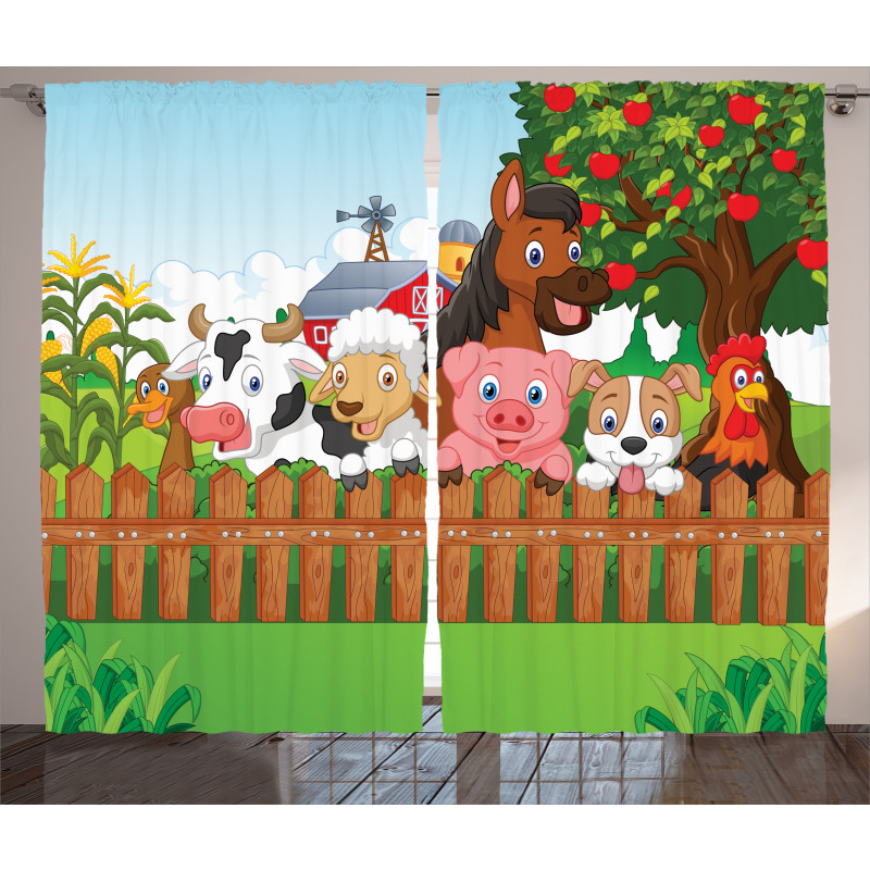 Farm Animals Mascots Curtain