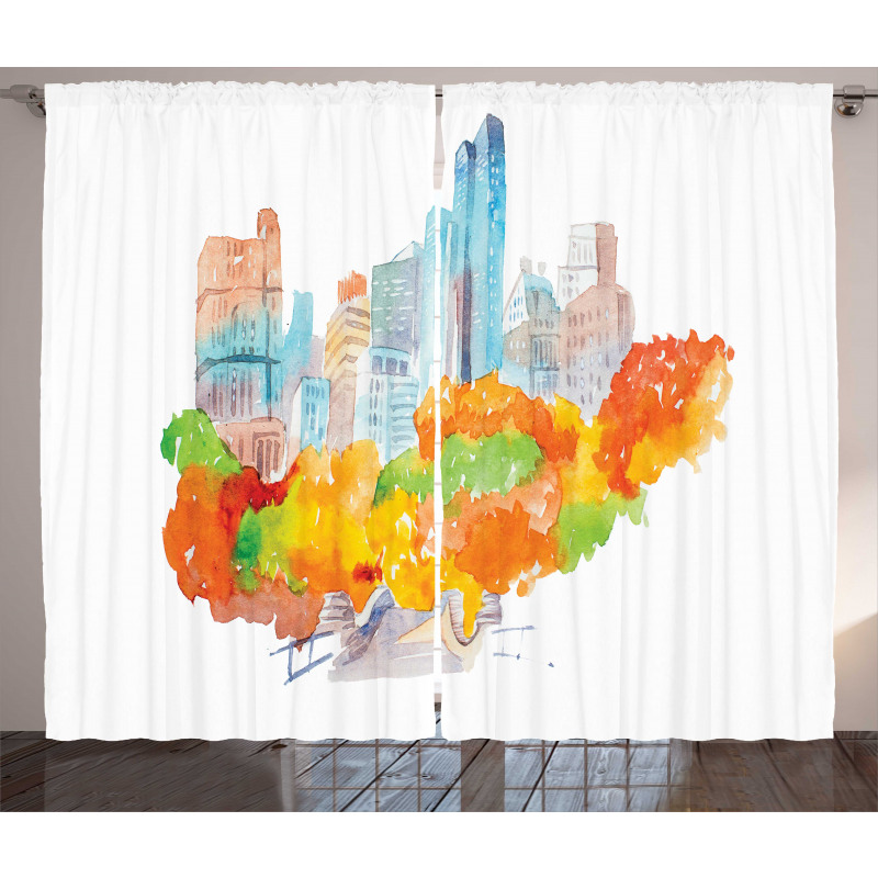 Watercolor Autumn Art Curtain