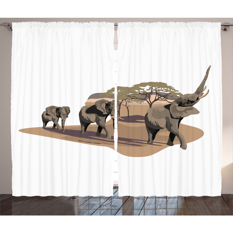 Elephants on Savannah Curtain