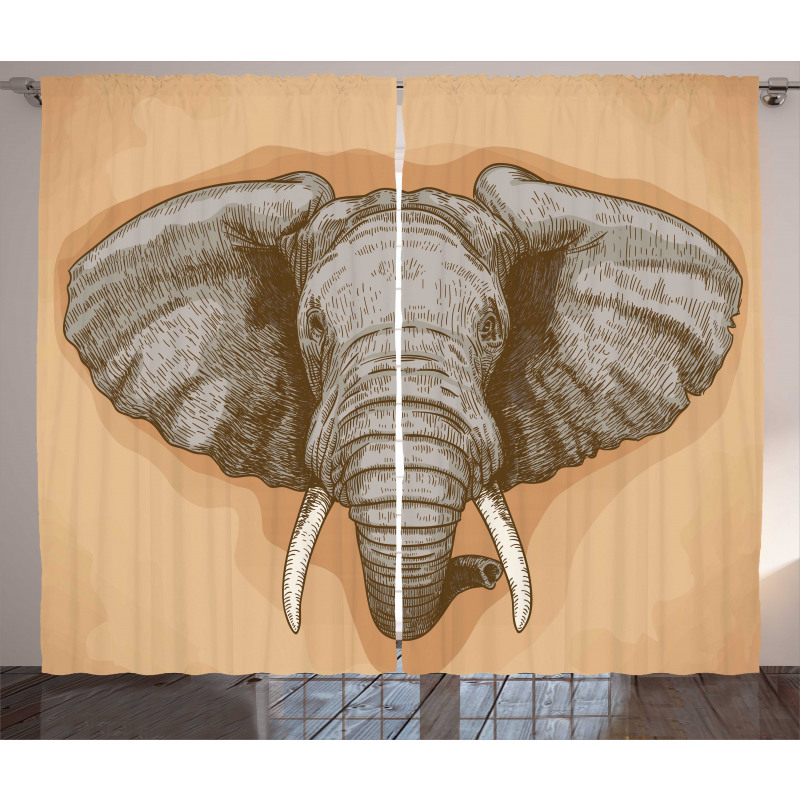 Wild Retro Elephants Curtain
