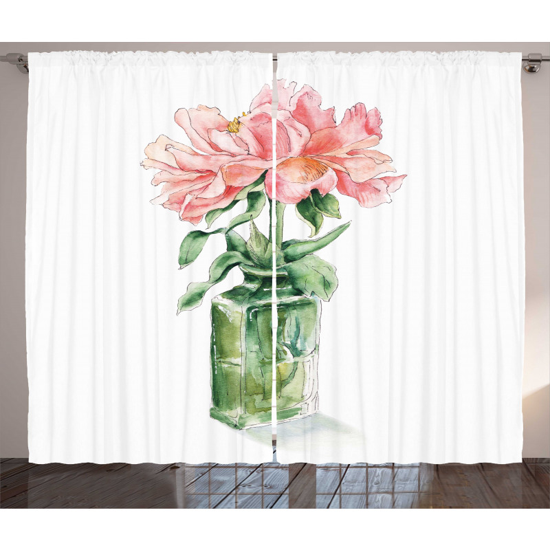 Rose Flower Drawing in Vase Curtain