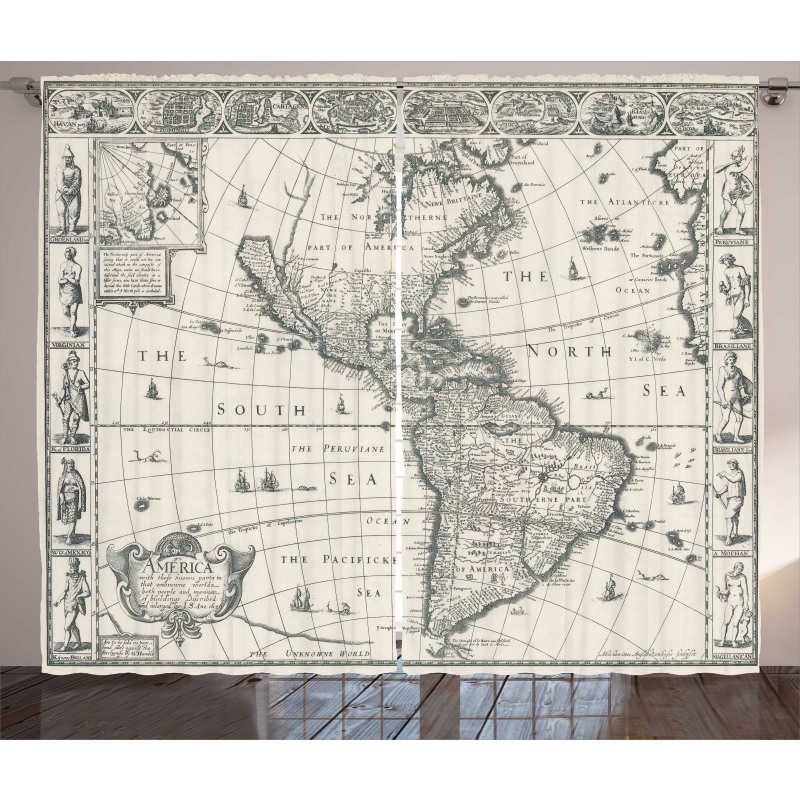 Retro Old America Map Curtain