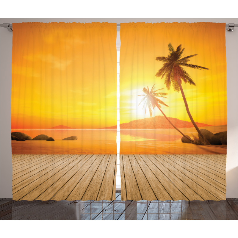 Wooden Deck Sunset Curtain
