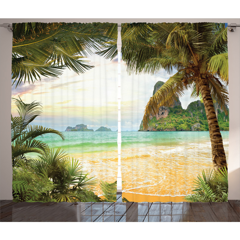 Palm Coconut Trees Beach Curtain