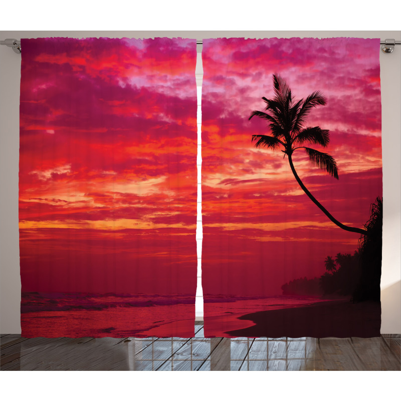 Tropical Island Beach Palms Curtain
