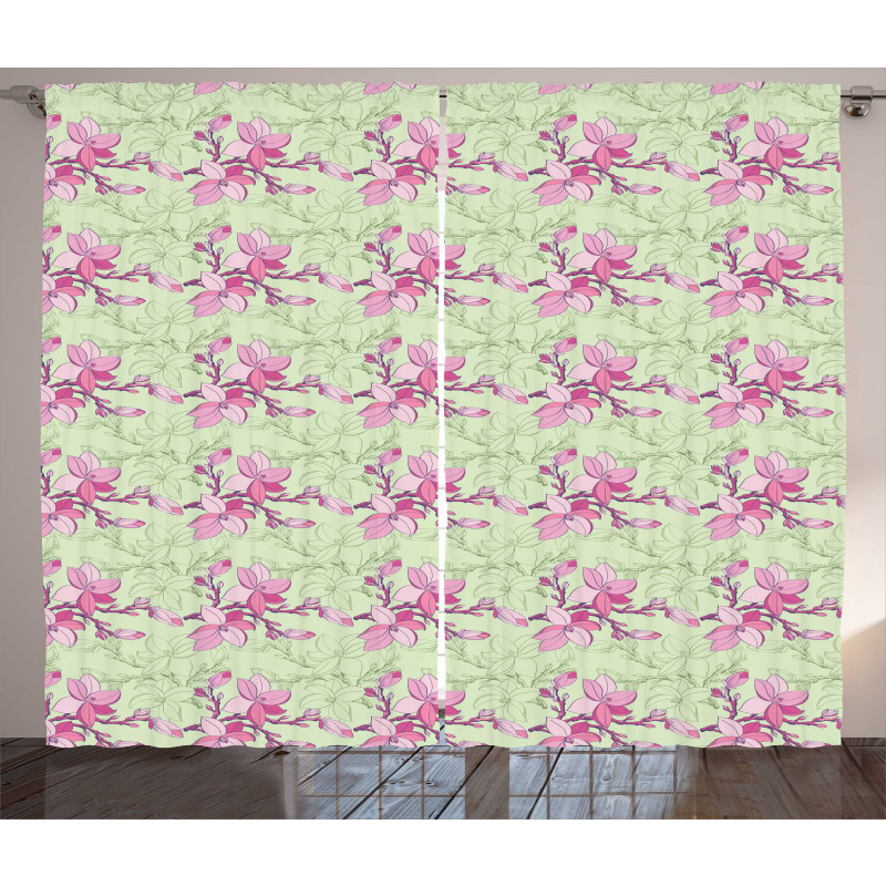 Pinkish Flower Silhouettes Curtain
