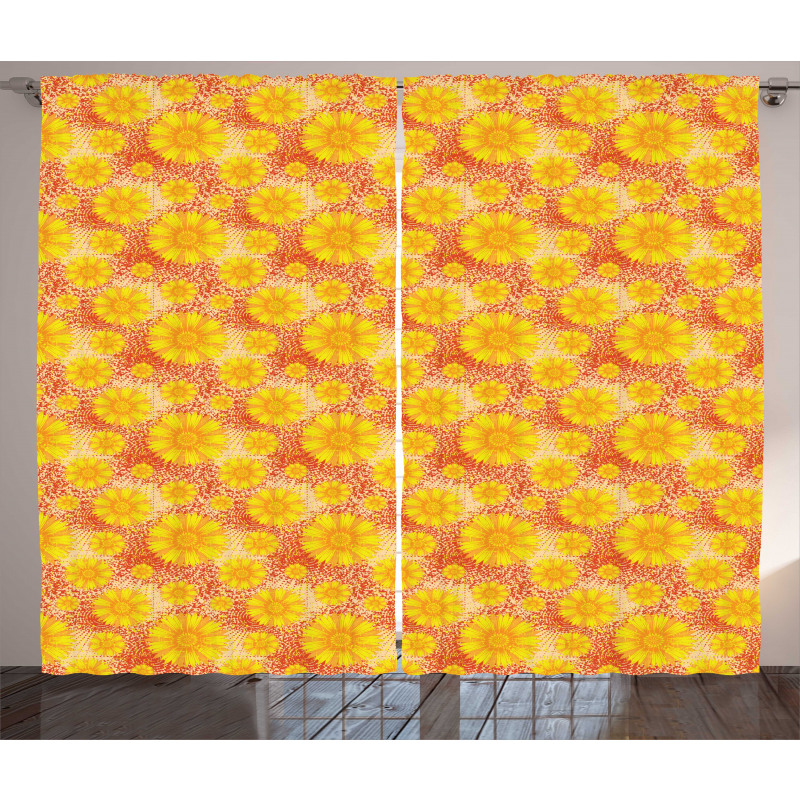 Retro Style Flowers Top View Curtain