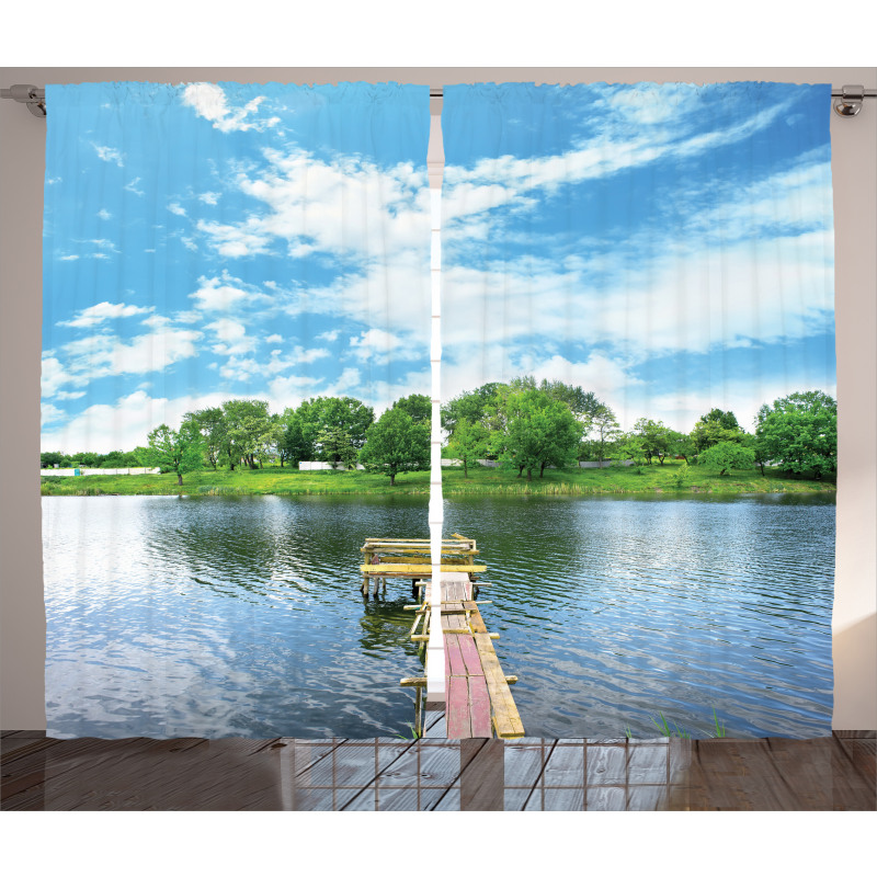 Wooden Dock over Lake Curtain
