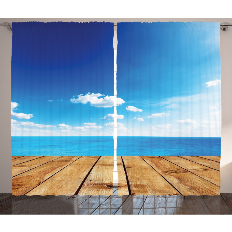 Seascape Cloudy Beach Curtain