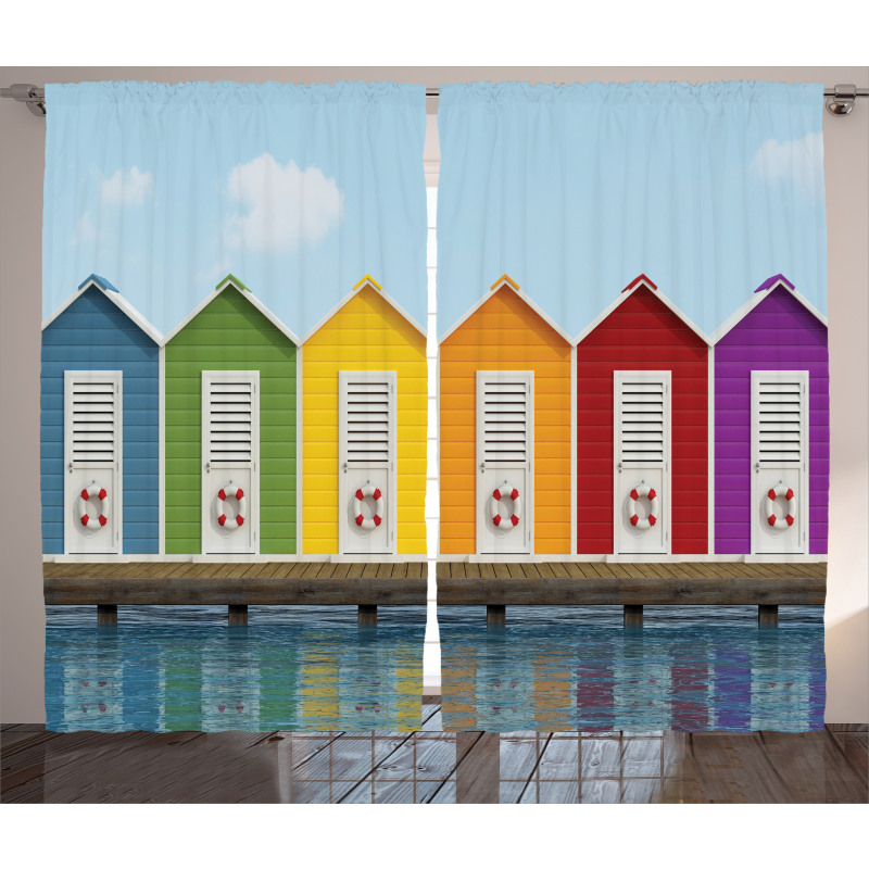 Colorful Cabins Sea Curtain