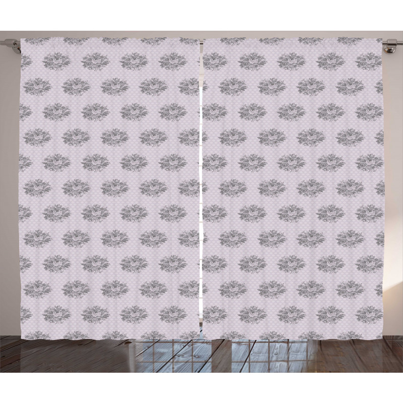 Hand Drawn Flowers and Dots Curtain