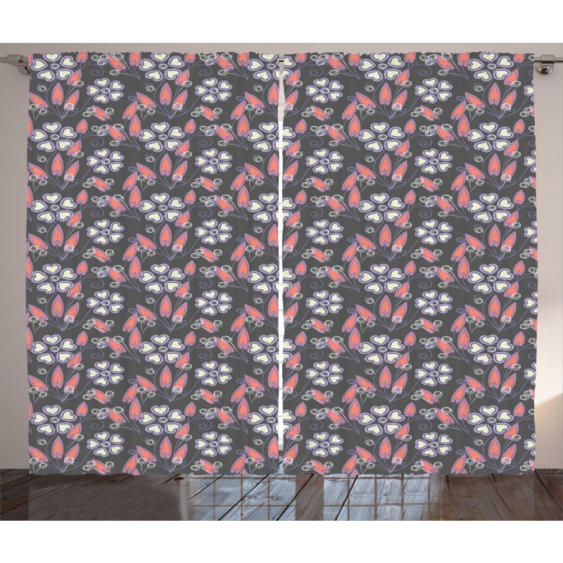 Floral Themed Shapes Art Curtain