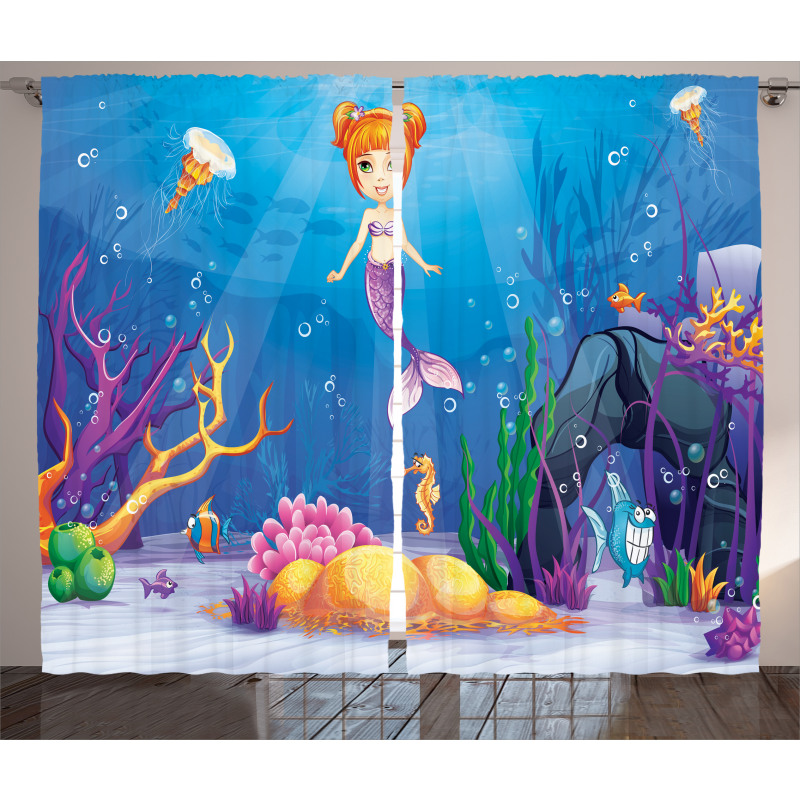Cartoon Mermaid Fish Curtain