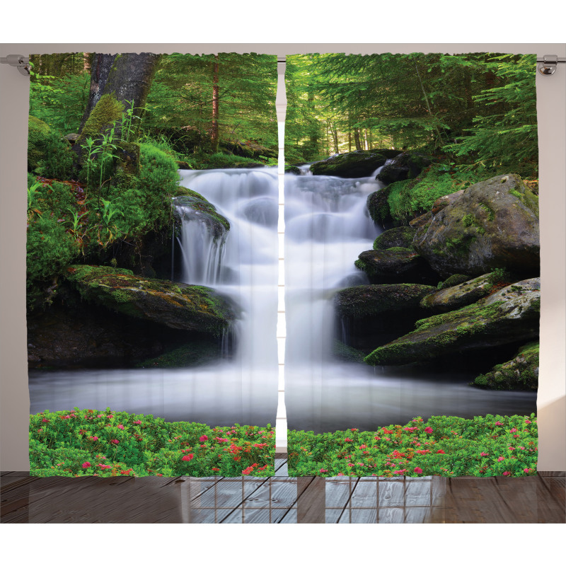 Trees Flowers Waterfall Curtain