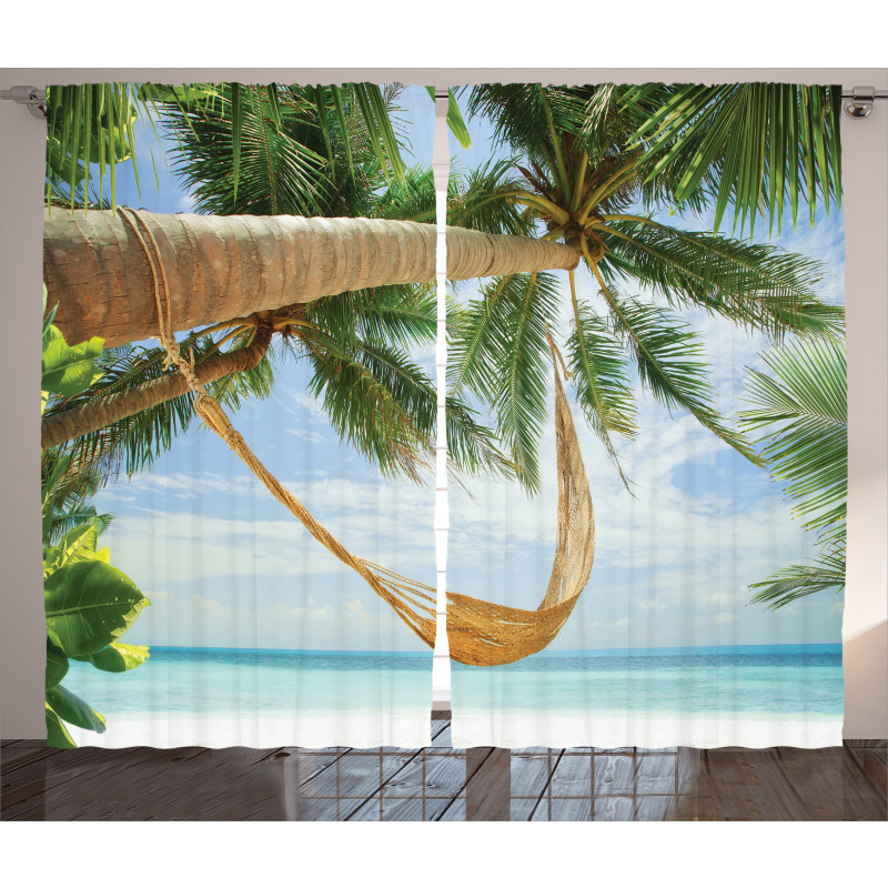 Ocean Sandy Shore Palm Curtain