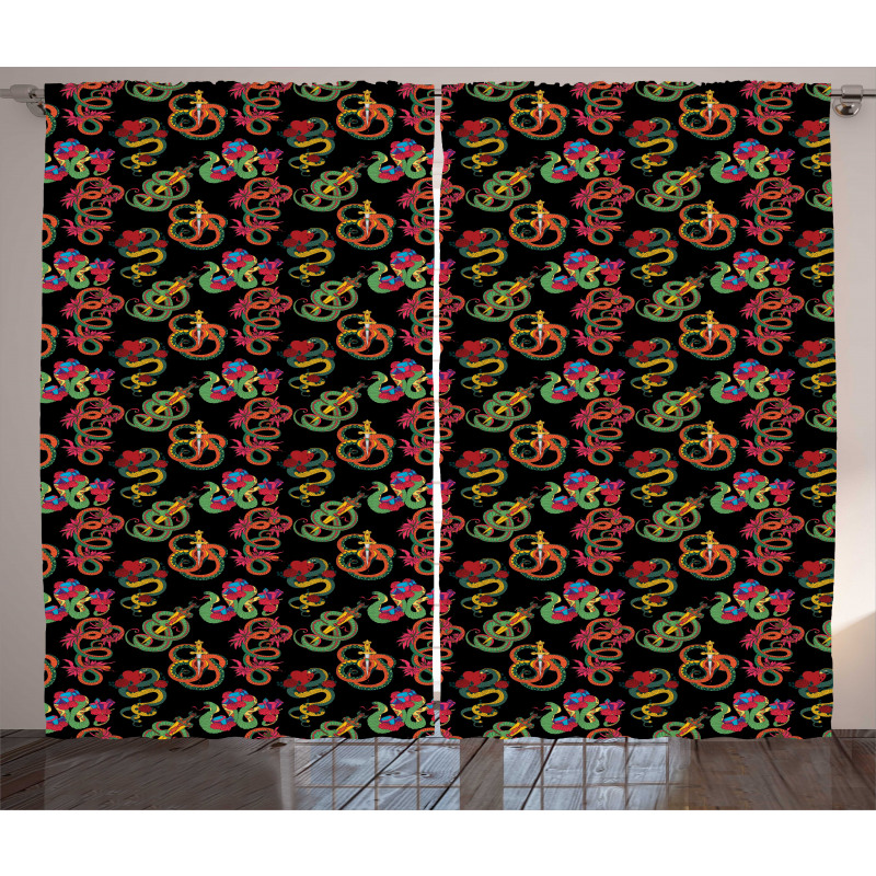 Colorful Ornamental Snakes Curtain