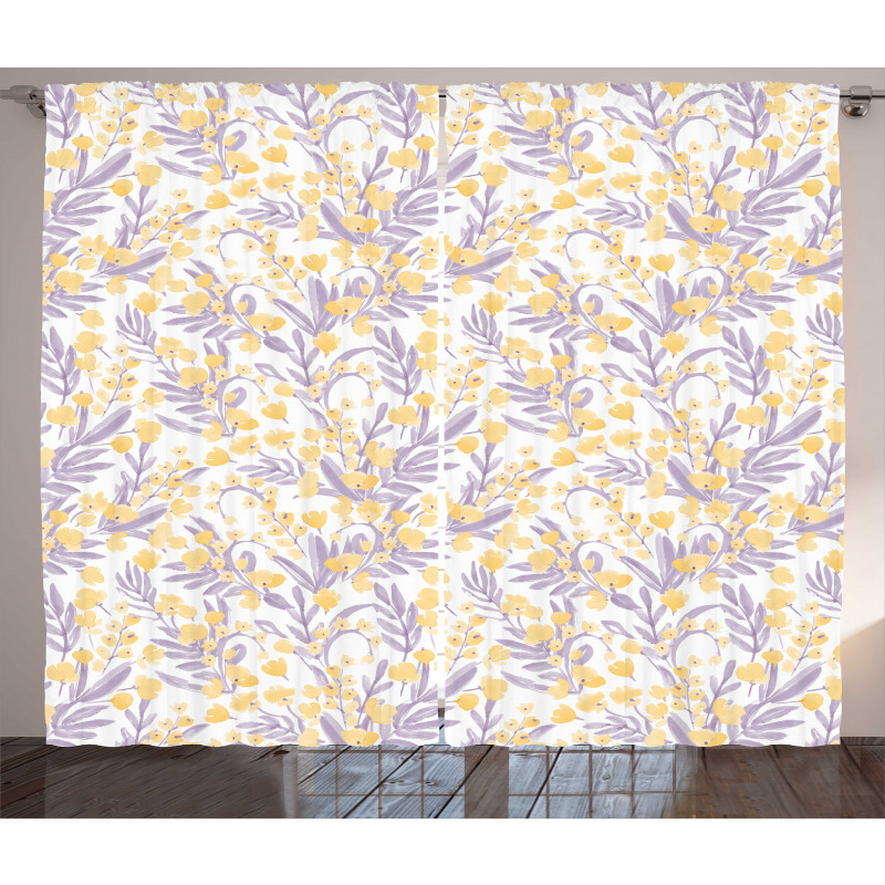 Pastel Tone Flowers Leaves Curtain