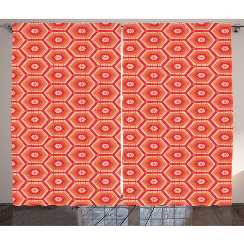 Hexagonal Shapes Tangerine Curtain