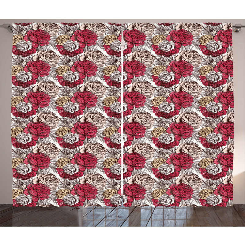 Close up High Detailed Roses Curtain